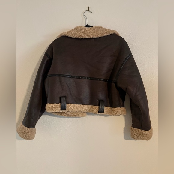 Zara Women's Double Faced Sherpa Brown Jacket Size Medium - Picture 5 of 5
